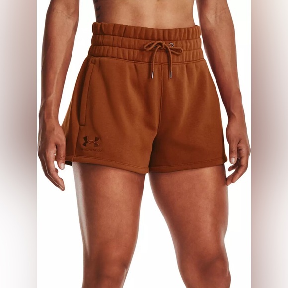 Under Armour Women's Playback Fleece Rust Orange Shorts - Picture 1 of 5